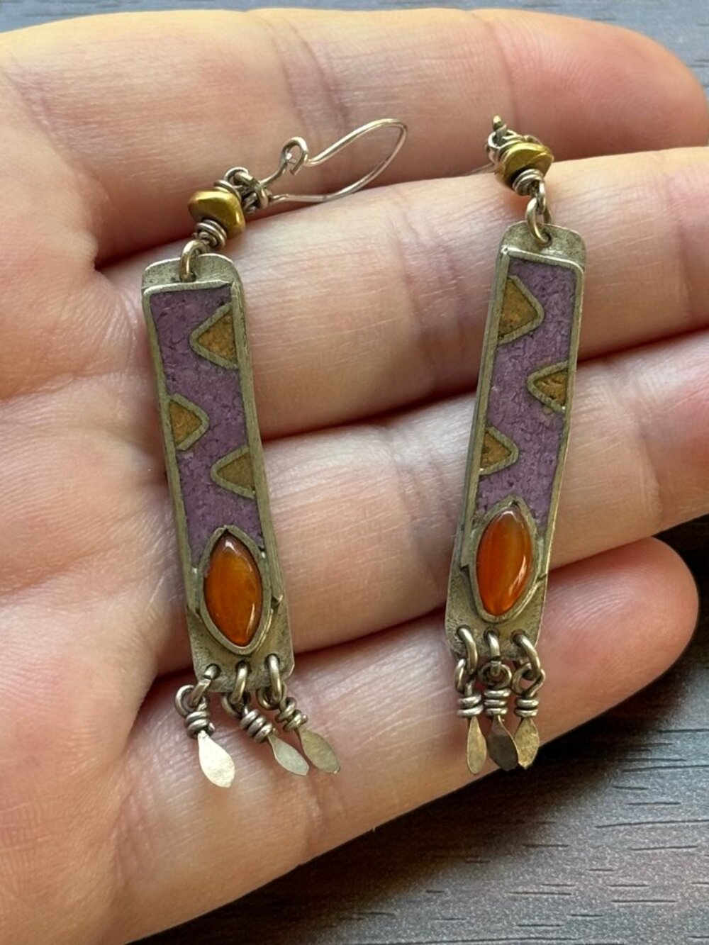 Sterling Silver Vintage Artisan Enameled Earrings - Picture 2 of 3
